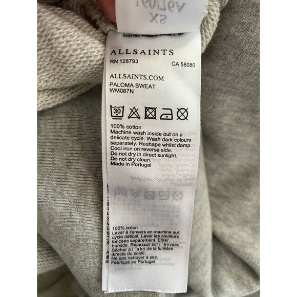 AllSaints Paloma Twist Front Sweatshirt Grey Marl Size XS - Picture 7 of 9